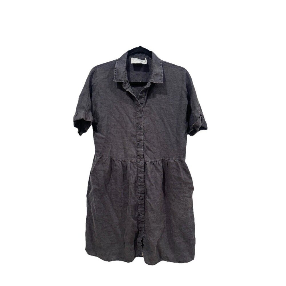 Decjuba‎ womens shirt dress size S grey midi linen short sleeve collar 092930